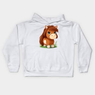 Cute Brown Horse Cartoon Kids Hoodie